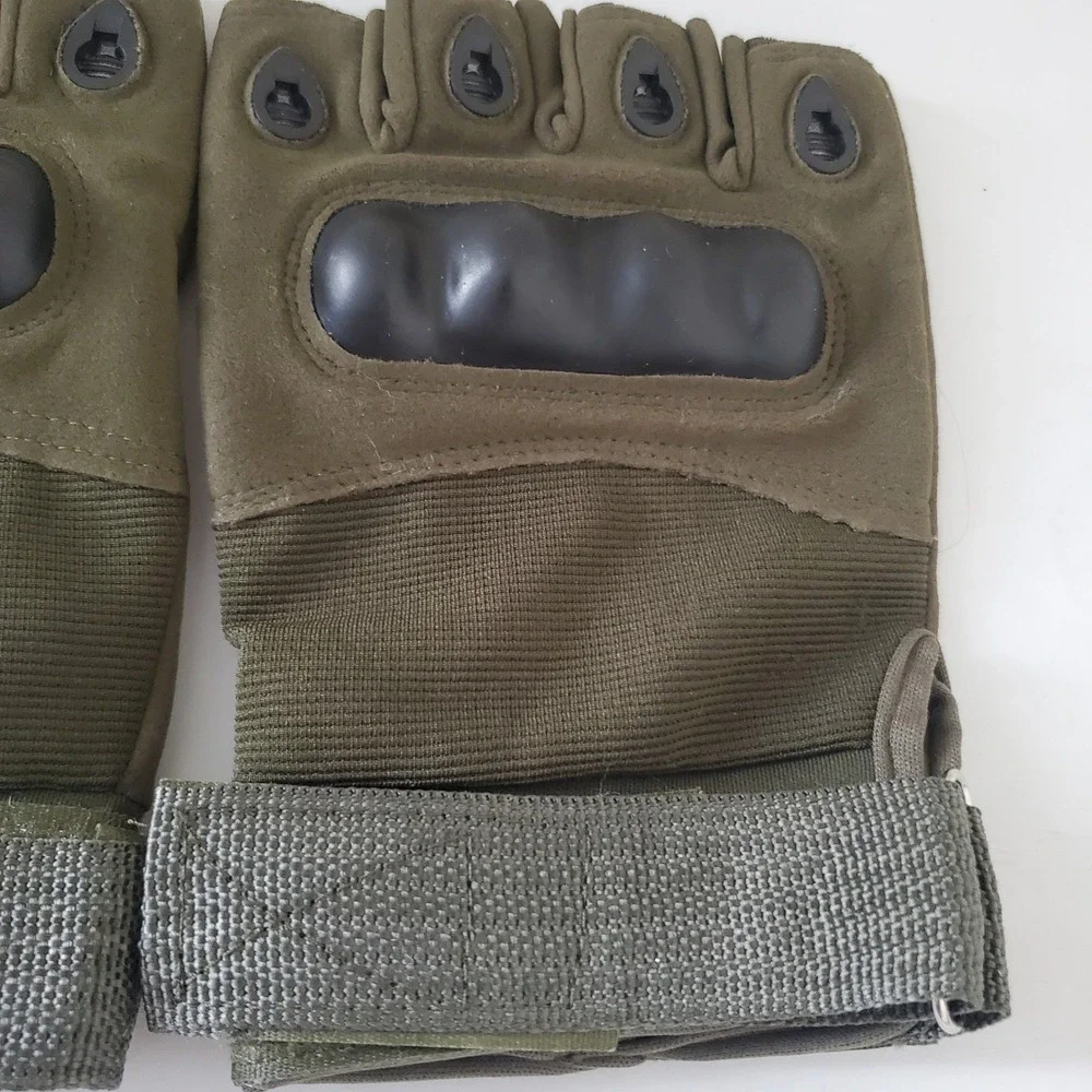 Tactical Fingerless Gloves Olive Green Hard Knuckle Military Style Half Finger - Picture 3 of 11
